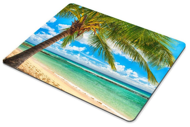 Smooffly Ocean Tapestry, Exotic Beach Water and Palm Tree by The Shore with Clear Sky Landscape Image Gaming Mouse Pad,9.5 X 7.9 Inches, Green Blue White - Image 3